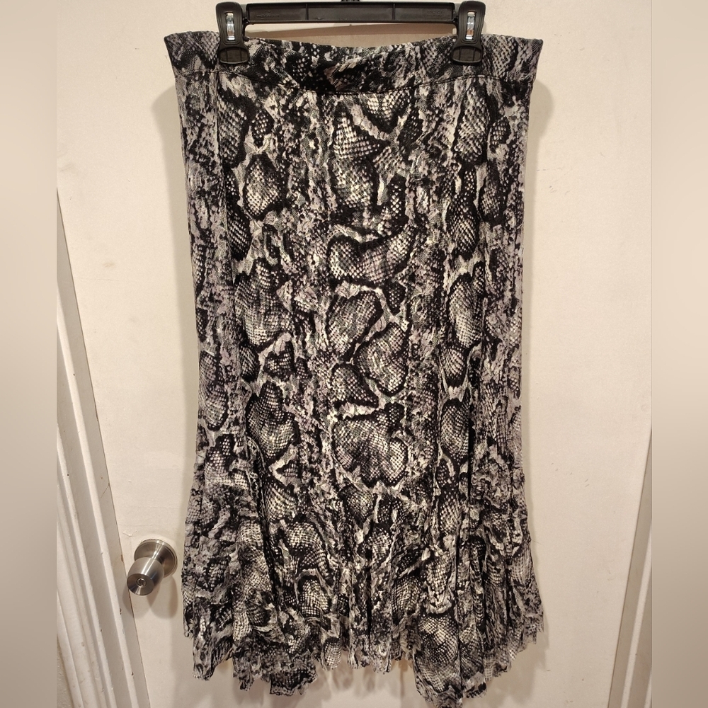 Coco Bianco Lace Snakeskin Print Asymmetric Midi Skirt L FairyGrunge Whimsigoth